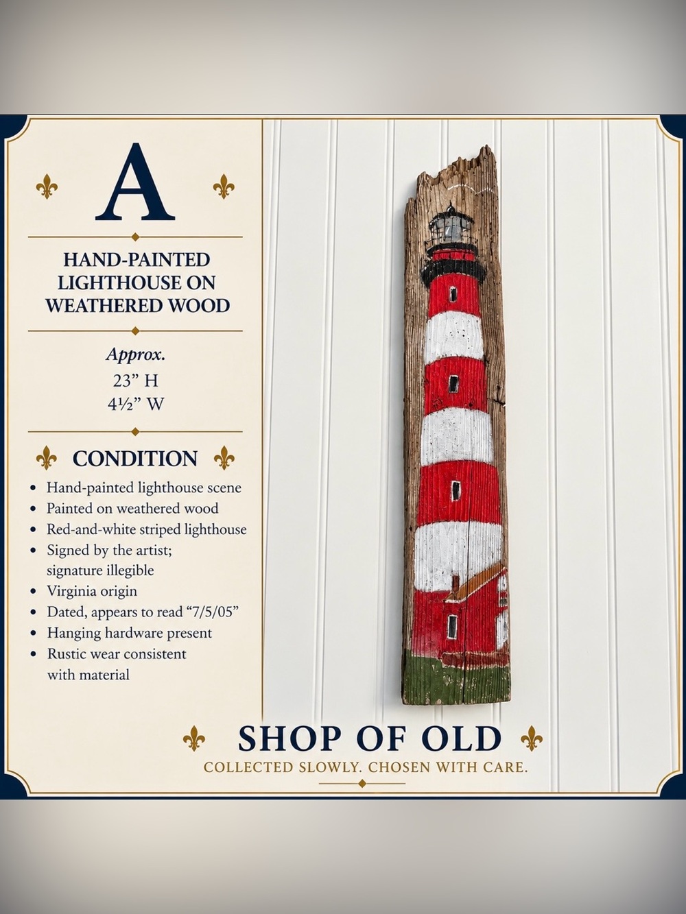 Hand-Painted Lighthouse on Weathered Wood